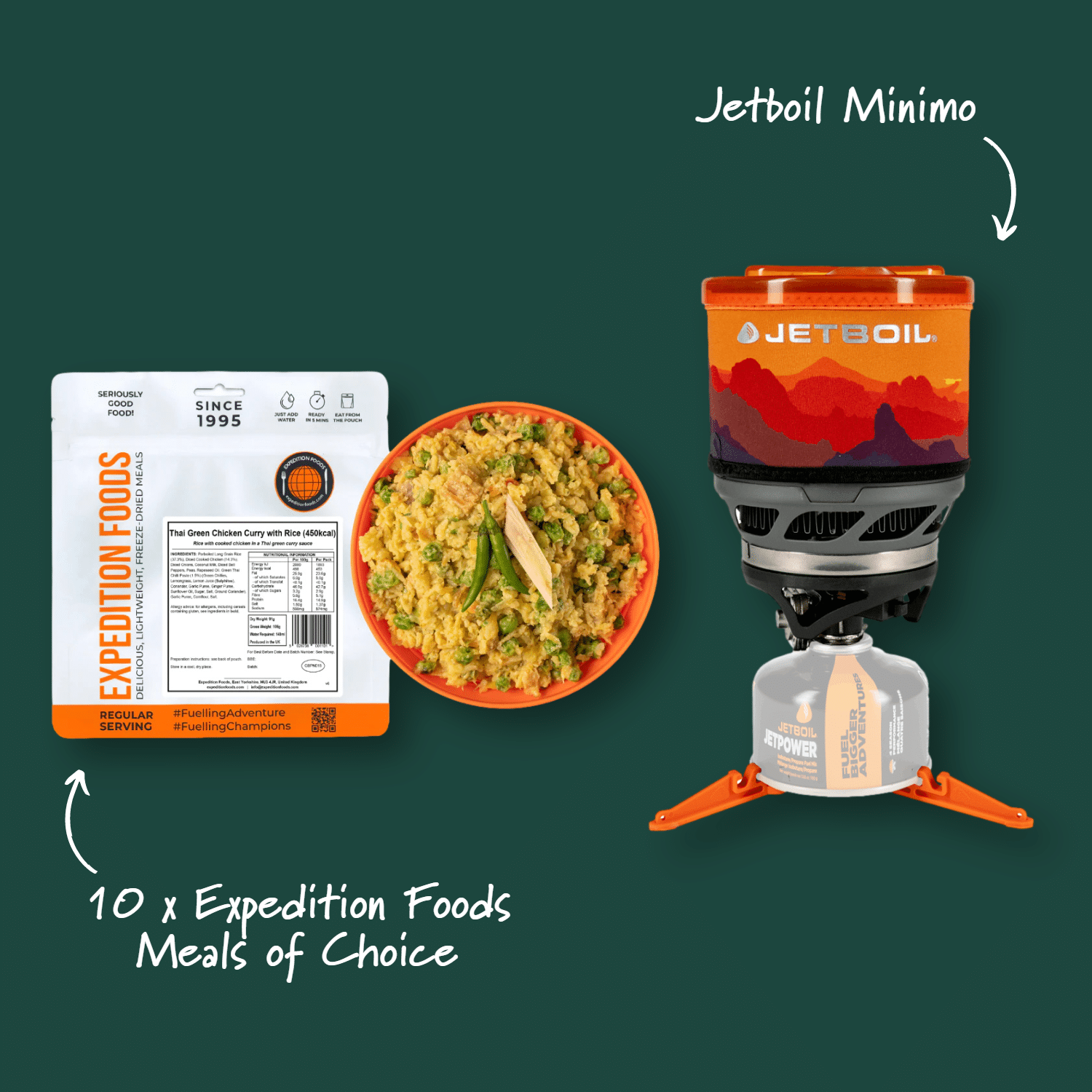 Jetboil Minimo + 10 Expedition Foods Meals