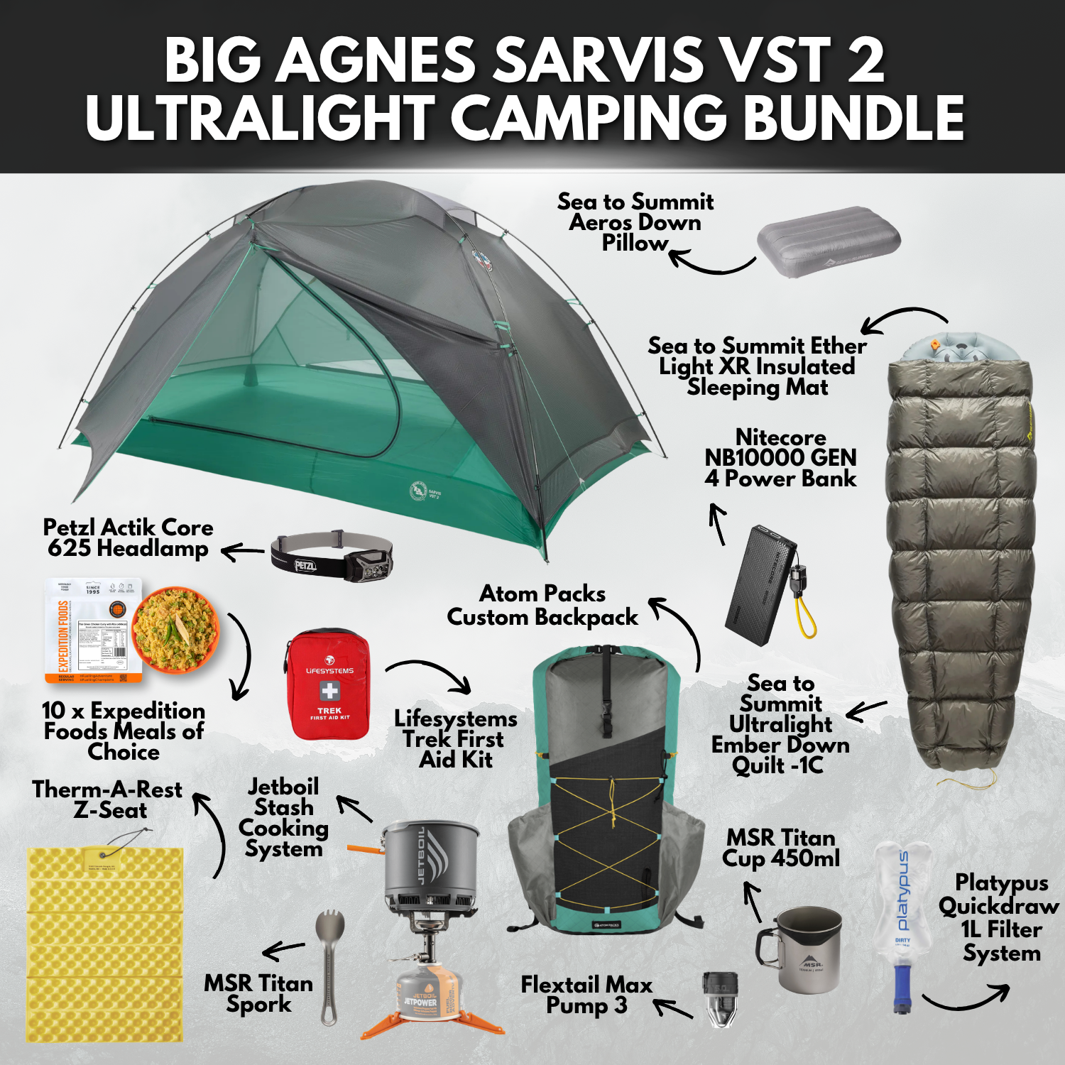Big Agnes Sarvis VST 2 Ultralight Camping Bundle