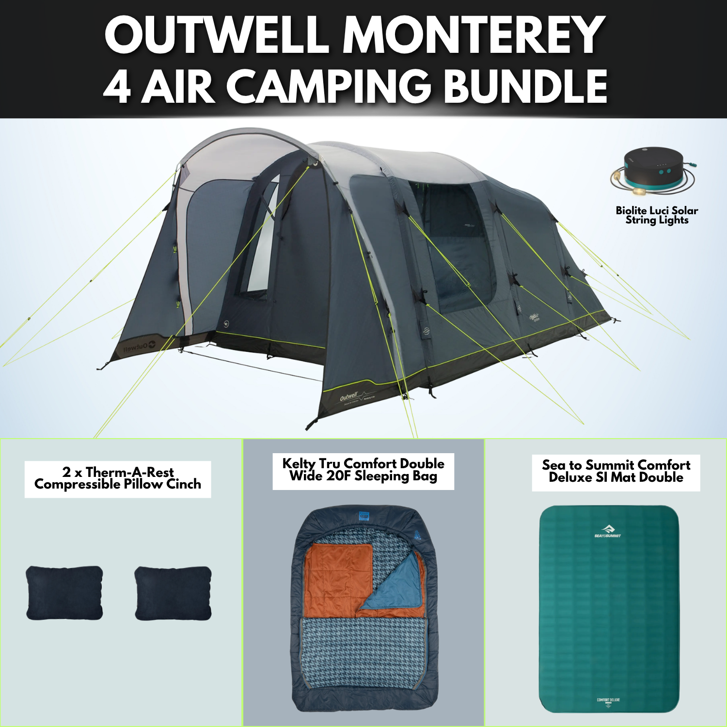 Outwell Monterey 4 Air Tent Camping Bundle