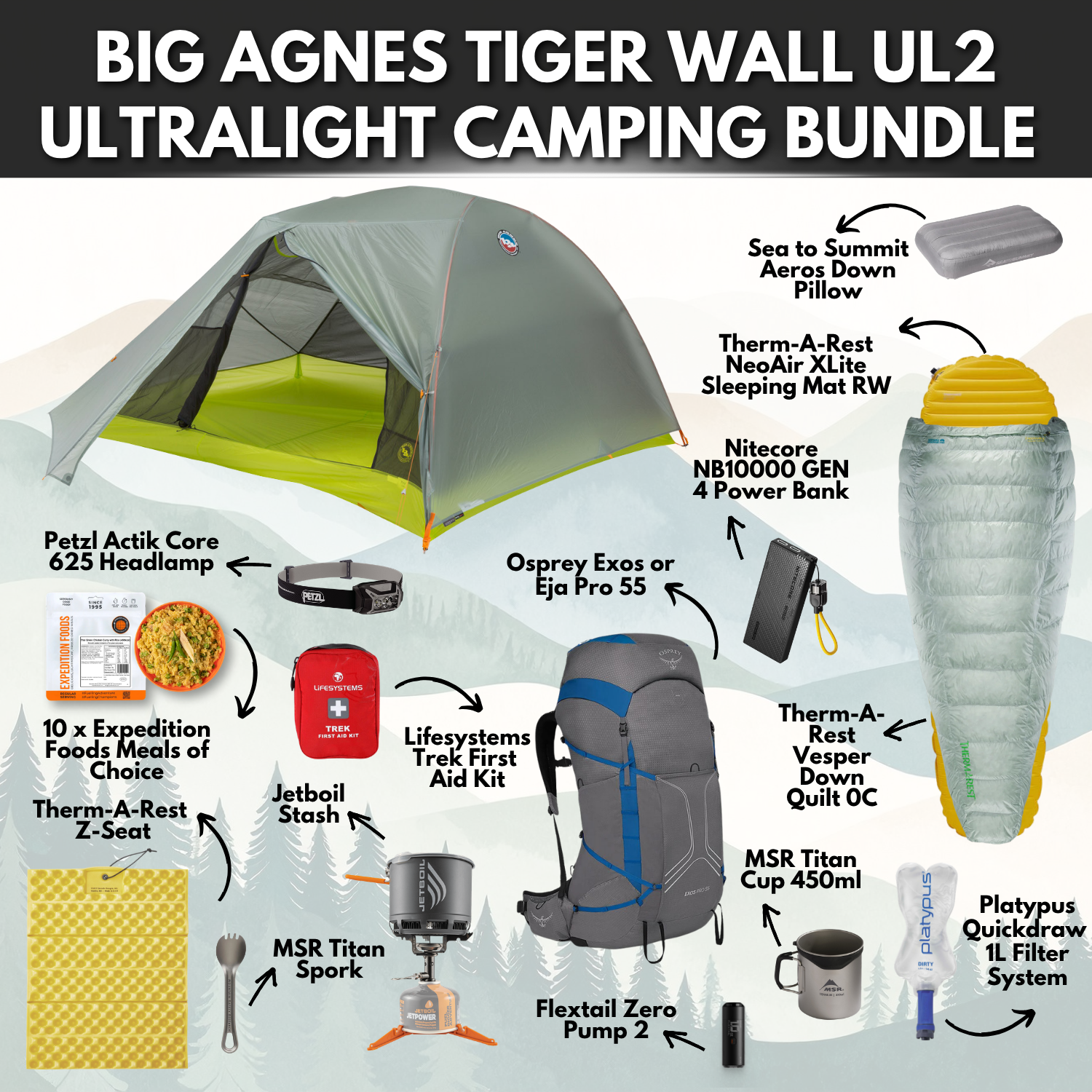 Big Agnes Tiger Wall UL2 Ultralight Camping Bundle